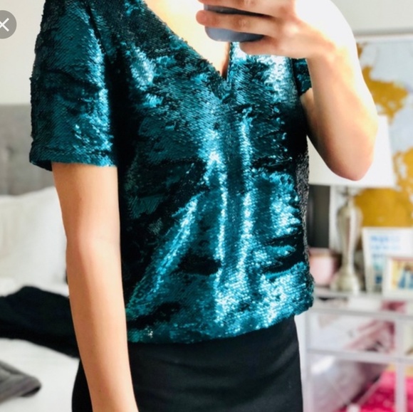 teal sequin top